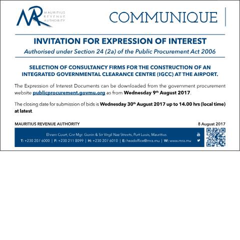 Document preview: Invitation for Expression of Interest (08.08.17) — Document, Mauritius (CERFA n°Invitation080817)