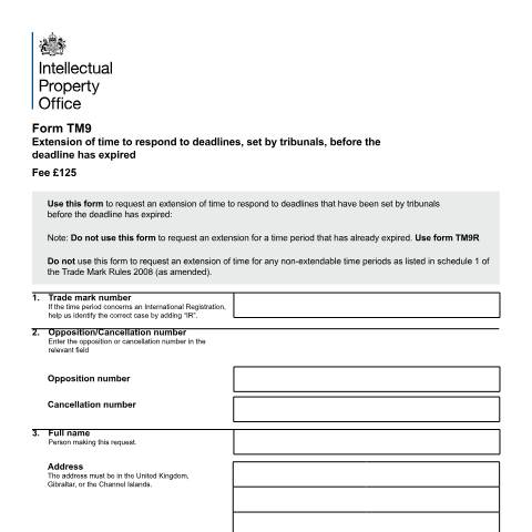 Document preview: Extension of time to respond to deadlines, set by tribunals, before the deadline has expired — Intellectual Property Office, United Kingdom