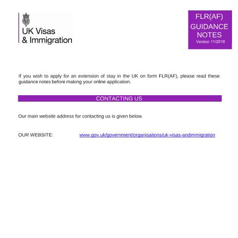 Document preview: Extend your stay in the UK as a member of HM Forces or their dependant: form FLR(AF) — UK Visas and Immigration, United Kingdom