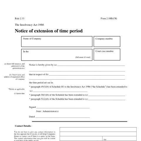 Document preview: Give notice of extension of time period (2.18B(CH)) — Companies House, United Kingdom