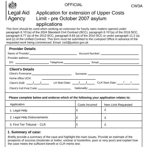 Document preview: CW3: extension of upper cost limit in controlled work cases — Legal Aid Agency, United Kingdom