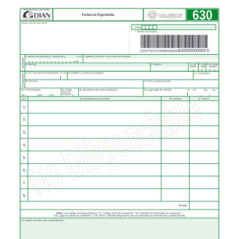 Vista previa del documento Factura de exportación año 2005 — Año 2005, Colombia (CERFA n°F630-2005)