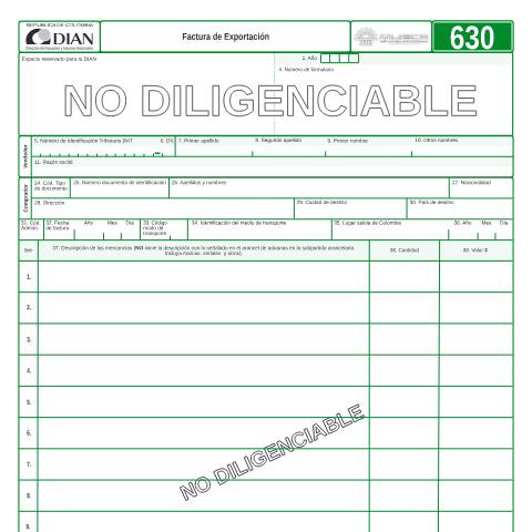 Vista previa del documento Factura de exportación — Año 2006, Colombia (CERFA n°F630-2006)