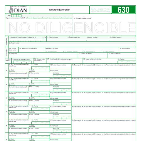 Vista previa del documento Factura de Exportación — Año 2008, Colombia (CERFA n°F630-2008)