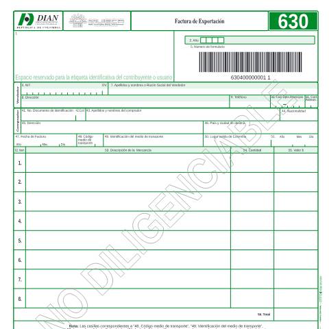 Vista previa del documento Factura exportación — Año 2004, Colombia (CERFA n°F630-2004)