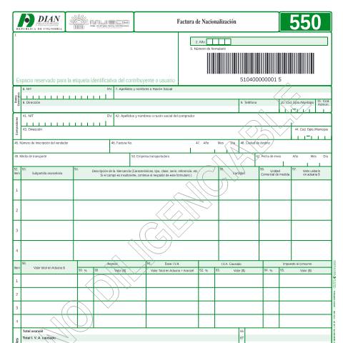 Vista previa del documento Factura nacionalización — Año 2004, Colombia (CERFA n°F550-2004)