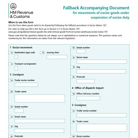 Document preview: EMCS fallback: Fallback Accompanying Document (FAD) — HM Revenue & Customs, United Kingdom