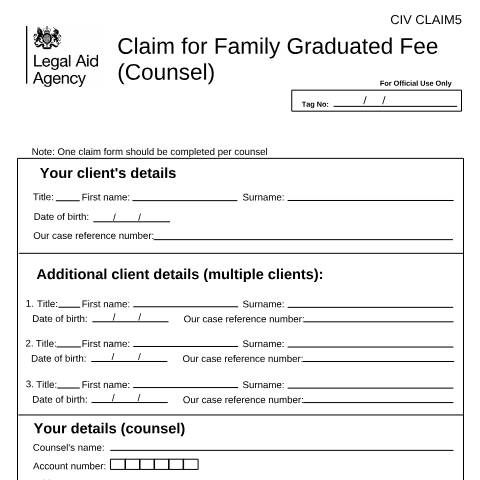 Document preview: Family Graduated Fee and Family Advocacy claim forms — Legal Aid Agency, United Kingdom