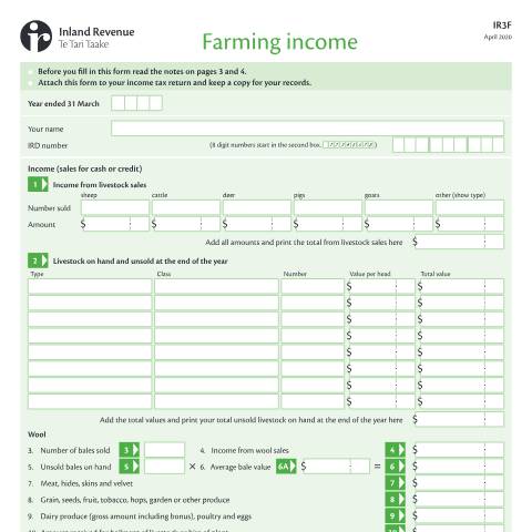 Document preview: Farming income — Income tax, New Zealand (CERFA n°IR3F)