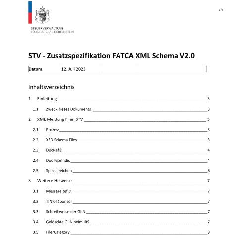 Dokumentvorschau: LLV - FATCA XML User Guide - Zusatzspezifikation — Internationaler Informationsaustausch, Liechtenstein (CERFA n°int_fatca_xml_user_guide_llv_zusatzspezifikation)