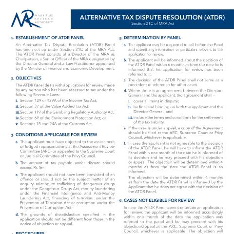 Document preview: Features of the ATDR Panel — Guide, Mauritius (CERFA n°ATDRGuidelines)