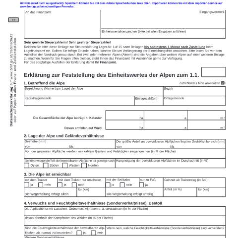 Dokumentvorschau: Luf33 — Erklärung zur Feststellung des Einheitswertes der Alpen — Steuern, Österreich (CERFA n°Luf33)