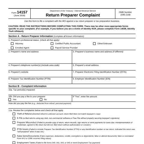 Document preview: IRS Form f14157 — IRS, United States (CERFA n°14157)