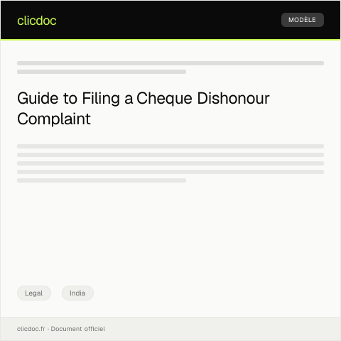 Document preview: Filing of Complaint for Cheque Dishonour under Negotiable Instruments Act, 1881 — Legal, India