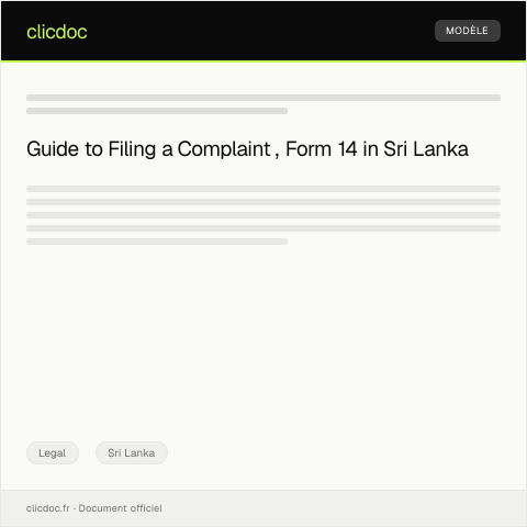 Document preview: Filing of Complaint – Form 14 — Legal, Sri Lanka