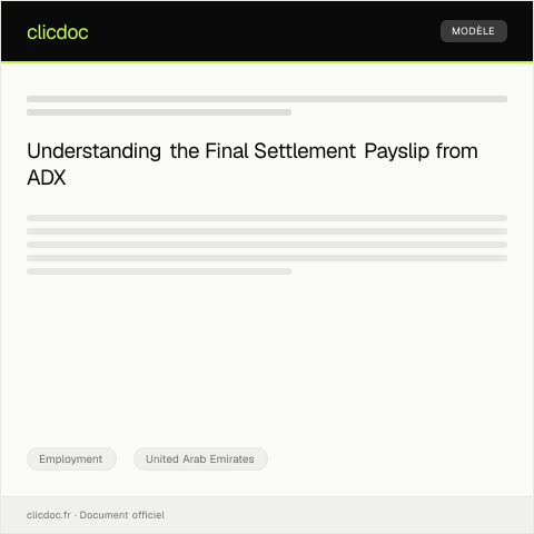 Document preview: Request for Final Settlement Payslip from Abu Dhabi Securities Exchange (ADX) — Employment, United Arab Emirates