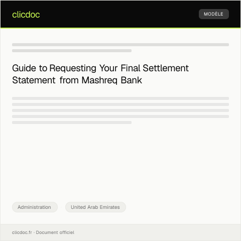 Document preview: Request for Final Settlement Statement for Account Closure at Mashreq Bank — Administration, United Arab Emirates