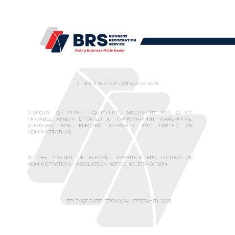 Document preview: FINAL TENDER DOCUMENT- ELEGANT APPARELS EPZ — Document, Kenya (CERFA n°FINAL-TENDER-DOCUMENT-ELEGANT-APPARELS-EPZ)