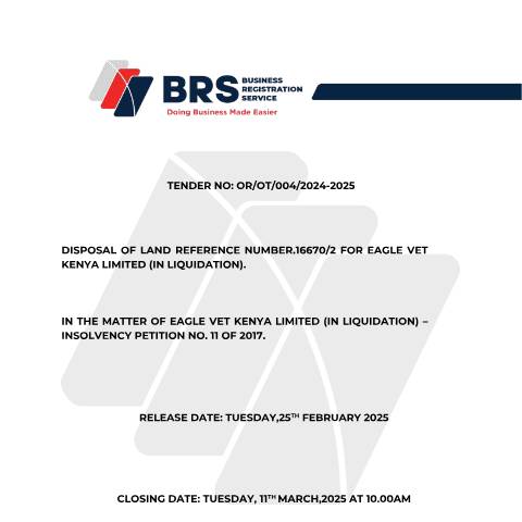 Document preview: FINAL TENDER DOCUMENT- DISPOSAL OF LAND FOR EAGLE VET KENYA LIMITED(IN LIQUIDATION) — Document, Kenya (CERFA n°FINAL-TENDER-DOCUMENT-DISPOSAL-OF-LAND-FOR-EAGLE-VET-KENYA-LIMITEDIN-LIQUIDATION)