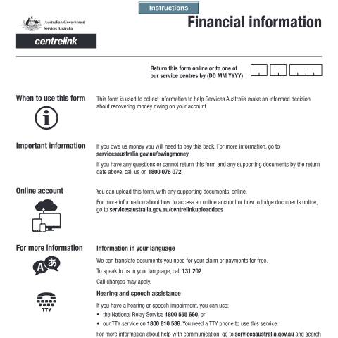 Document preview: Financial information — Services Australia — Individuals (by code), Australia (CERFA n°SS245)