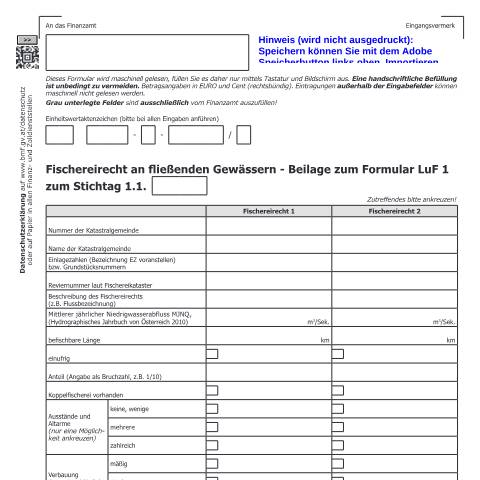Dokumentvorschau: LuF1-FF — Fischereirecht an fließenden Gewässern - Beilage zum Formular LuF 1 — Steuern, Österreich (CERFA n°LuF1-FF)