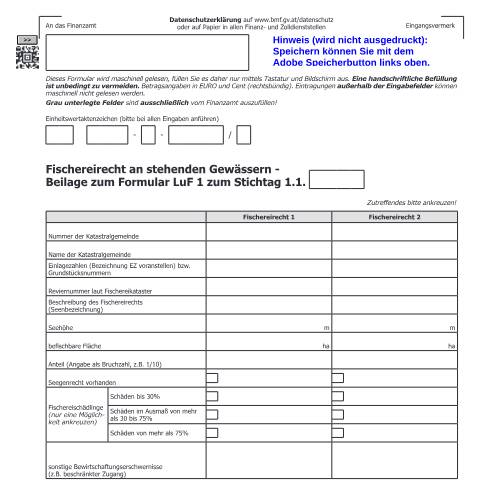 Dokumentvorschau: LuF1-FS — Fischereirecht an stehenden Gewässern - Beilage zum Formular LuF 1 — Steuern, Österreich (CERFA n°LuF1-FS)