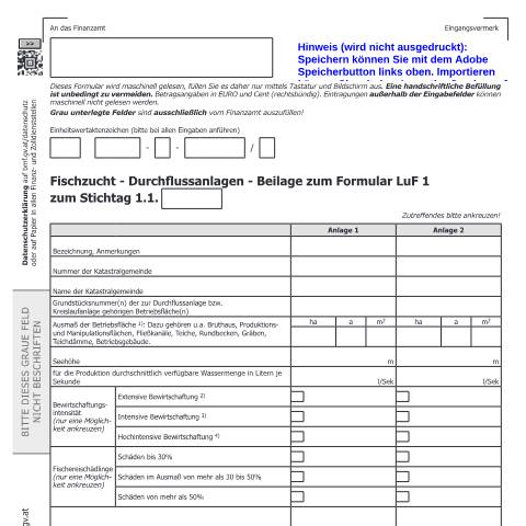 Dokumentvorschau: LuF1-FD — Fischzucht - Durchflussanlagen - Beilage zum Formular LuF 1 — Steuern, Österreich (CERFA n°LuF1-FD)