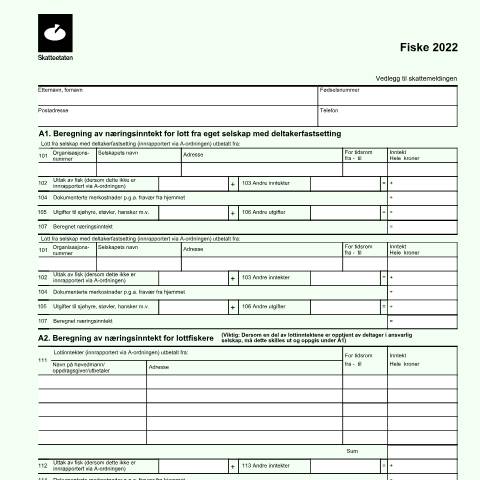 Document preview: Fishing (DISCONTINUED) — Skatteetaten / Forms, Norge (CERFA n°RF-1213)