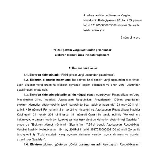 Document preview: Fiziki şəxsin vergi uçotundan çıxarılması — Vergi uçotu (immatriculation fiscale), Azərbaycan (CERFA n°7fiziki)