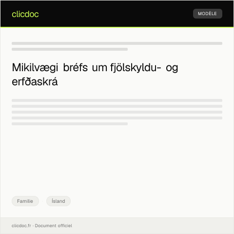 Document preview: Fjölskyldu- og erfðaskrá — Familie, Ísland