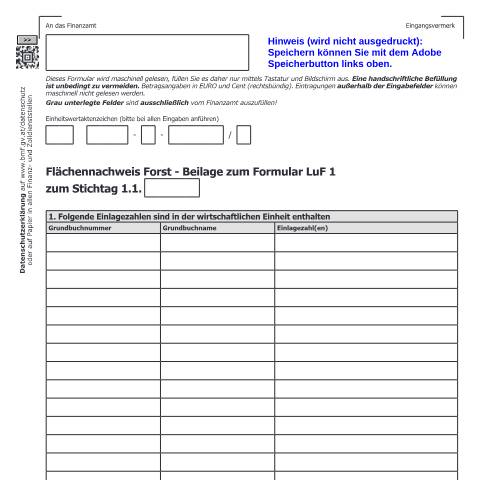Dokumentvorschau: LuF1-FOF — Flächennachweis Forst - Beilage zum Formular LuF 1 — Steuern, Österreich (CERFA n°LuF1-FOF)