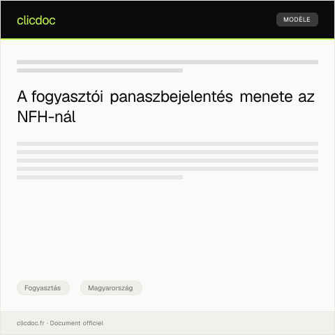Document preview: Fogyasztói panaszbejelentés az NFH-nál — Fogyasztás, Magyarország