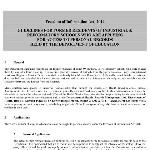 Document preview: FOI Application Form - Former Residents of Industrial Schools — Department of Education, Ireland