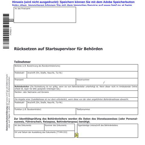 Dokumentvorschau: FON22 — Rücksetzen auf Startsupervisor für Behörden — Steuern, Österreich (CERFA n°FON22)