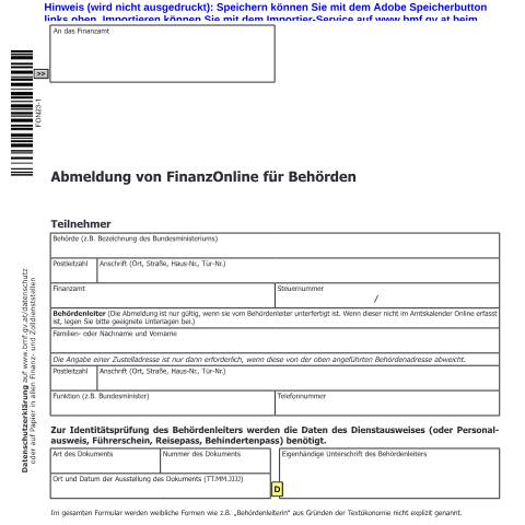 Dokumentvorschau: FON23 — Abmeldung von FinanzOnline für Behörden — Steuern, Österreich (CERFA n°FON23)