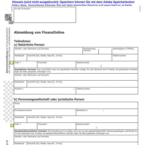 Dokumentvorschau: FON3 — Abmeldung von FinanzOnline — Steuern, Österreich (CERFA n°FON3)
