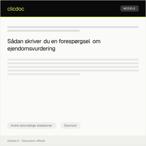 Document preview: Forespørgsel om ejendomsvurdering — Andre almindelige skabeloner, Danmark
