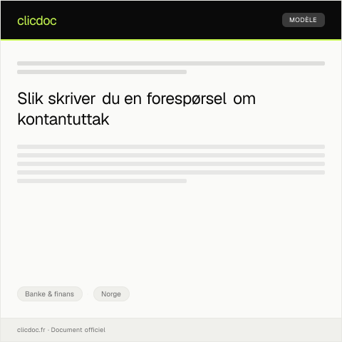 Document preview: Forespørsel om kontantuttak — Banke & finans, Norge