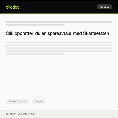 Document preview: Forespørsel om opprettelse av spareavtale — Banke & finans, Norge