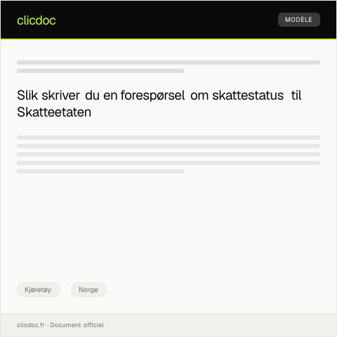 Document preview: Forespørsel om skattestatus — Kjøretøy, Norge