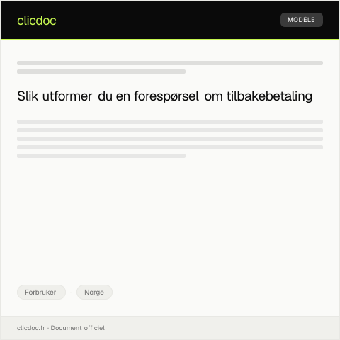 Document preview: Forespørsel om tilbakebetaling — Forbruker, Norge