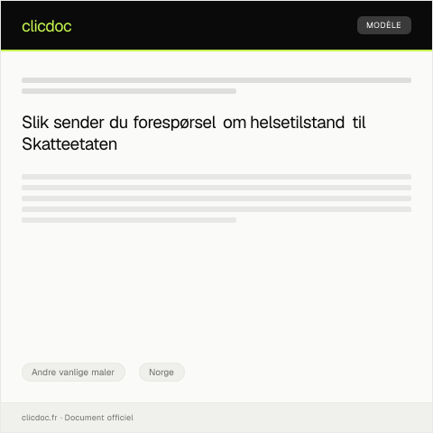 Document preview: Forespørsel om utredning av helsetilstand — Andre vanlige maler, Norge