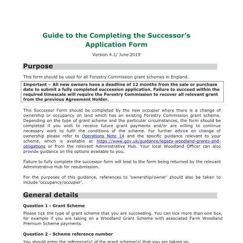 Document preview: Forestry Commission successor's form: change of ownership — Forestry Commission, United Kingdom