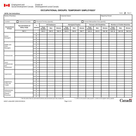 Document preview: Form 2C – Occupational Groups: Temporary Employees (Employment Equity Forms 2021) — Labour, Canada (CERFA n°LAB1199C)
