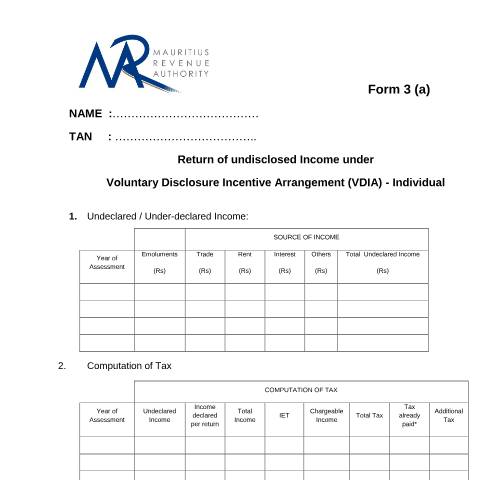 Document preview: Form 3a — Form, Mauritius (CERFA n°Form3aAmnesty2013)