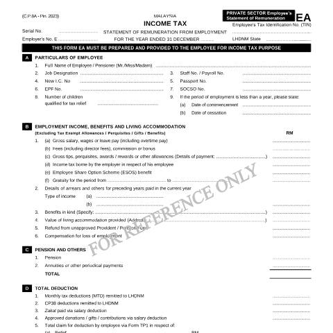 Document preview: Form C.P.8A (EA) — Other Forms, Malaysia (CERFA n°EA)