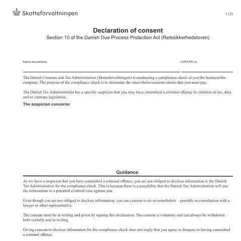 Document preview: Declaration of consent — 51 Charges: customs, VAT, taxes and duties, Danmark (CERFA n°51.061)