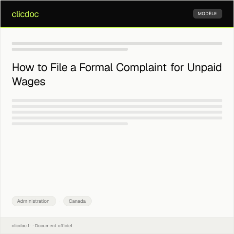 Document preview: Formal Complaint Regarding Unpaid Wages / Plainte formelle concernant salaire impayé — Administration, Canada