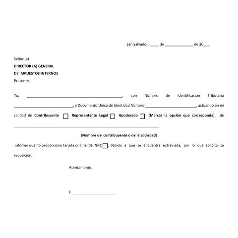 Vista previa del documento Formato Extravío Tarjeta IVA — Formulario tributario, El Salvador (CERFA n°PMHDC8278)