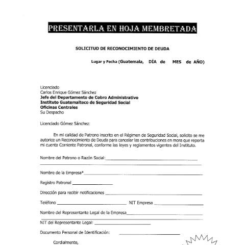 Vista previa del documento formato solicitud suscribir reconocimiento2017 — IGSS - Formularios, Guatemala